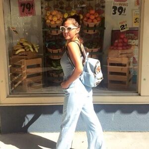 Jondie Light Blue Denim Jumpsuit with Double Spaghetti Straps